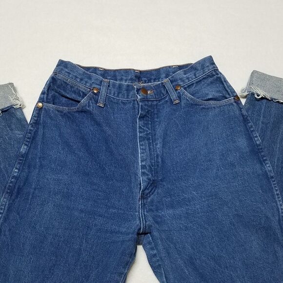 VINTAGE 1970s Wrangler USA Made Raw Cut High Rise Cropped Mom Jeans 12 - Picture 5 of 11